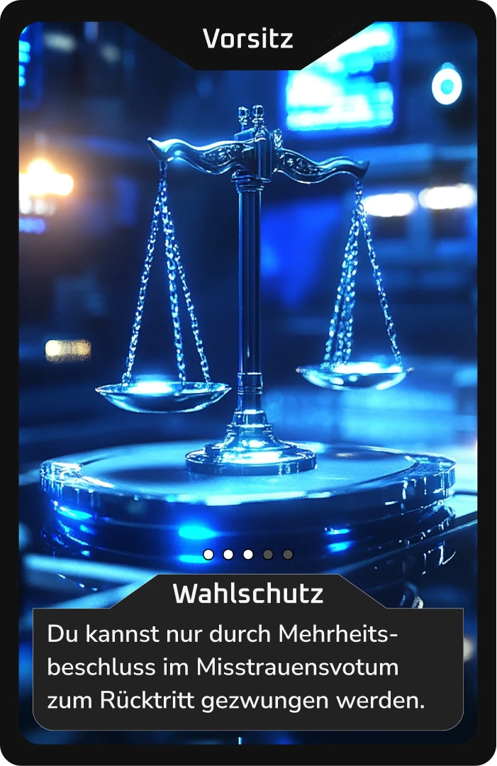 Blaue Justitia-Waage auf Podest: Wahlschutz durch Mehrheitsbeschluss.