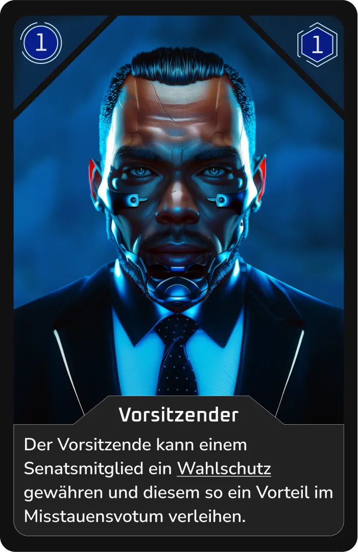 Cyberpunk-artiger Mann im Anzug gewährt Wahlschutz.