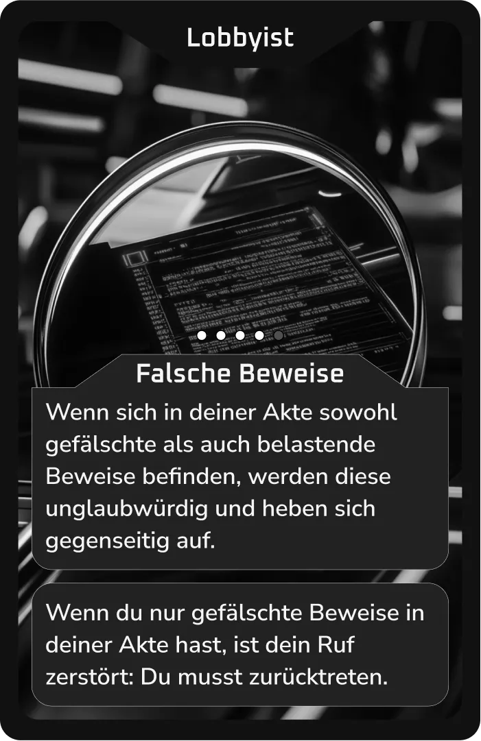 Vergrößerte Ansicht einer Akte mit gefälschten Beweisen unter der Lupe.