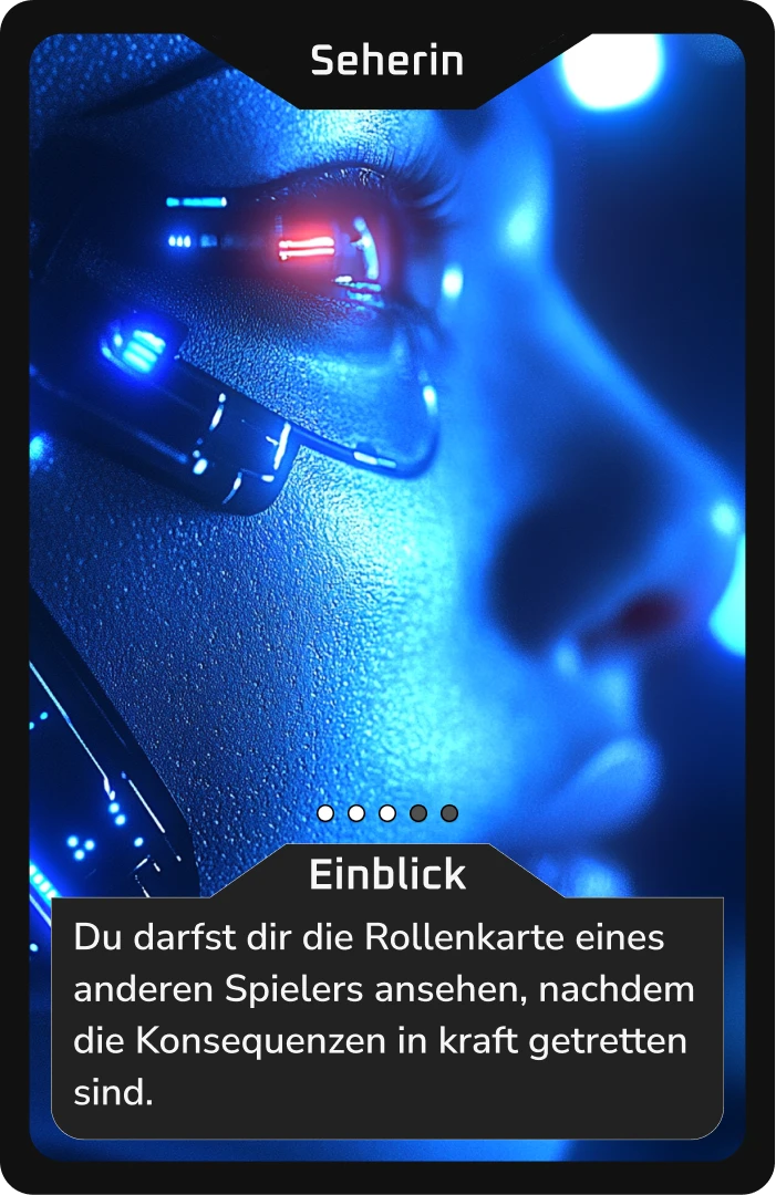 Nahaufnahme eines cybernetischen Auges einer Seherin.