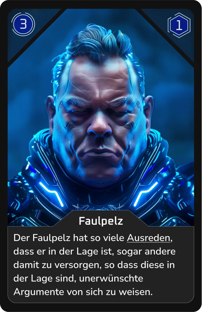 Nahaufnahme eines grimmig blickenden, futuristisch gekleideten Mannes.