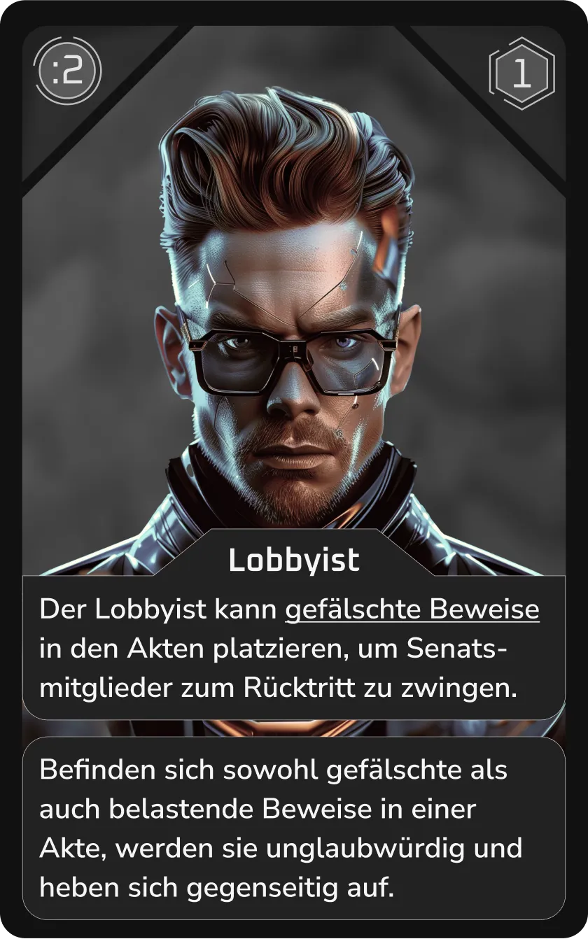 Porträt eines Lobbyisten mit futuristischen Zügen.