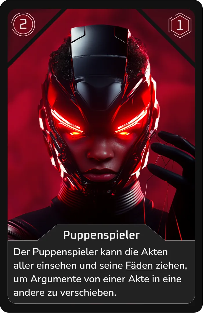 Nahaufnahme einer Frau in futuristischem Helm mit roten Lichtern.