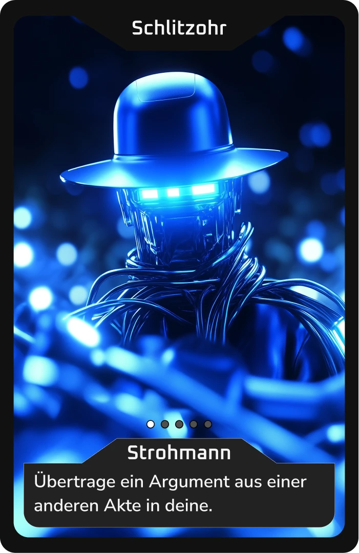 Blauer Roboter mit Hut, leuchtenden Augen und Kabeln.