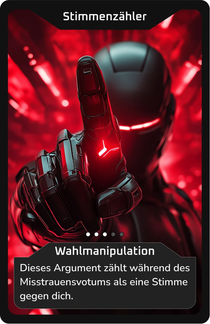 Roboterhand zeigt warnend vor rotem Hintergrund.